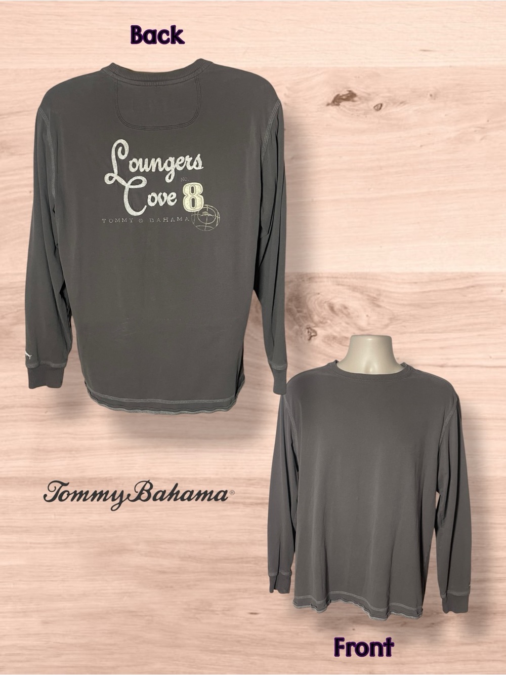 Tommy Bahama Charcoal Long Sleeve 'Loungers Cove 8' Tee Size Large No Tag